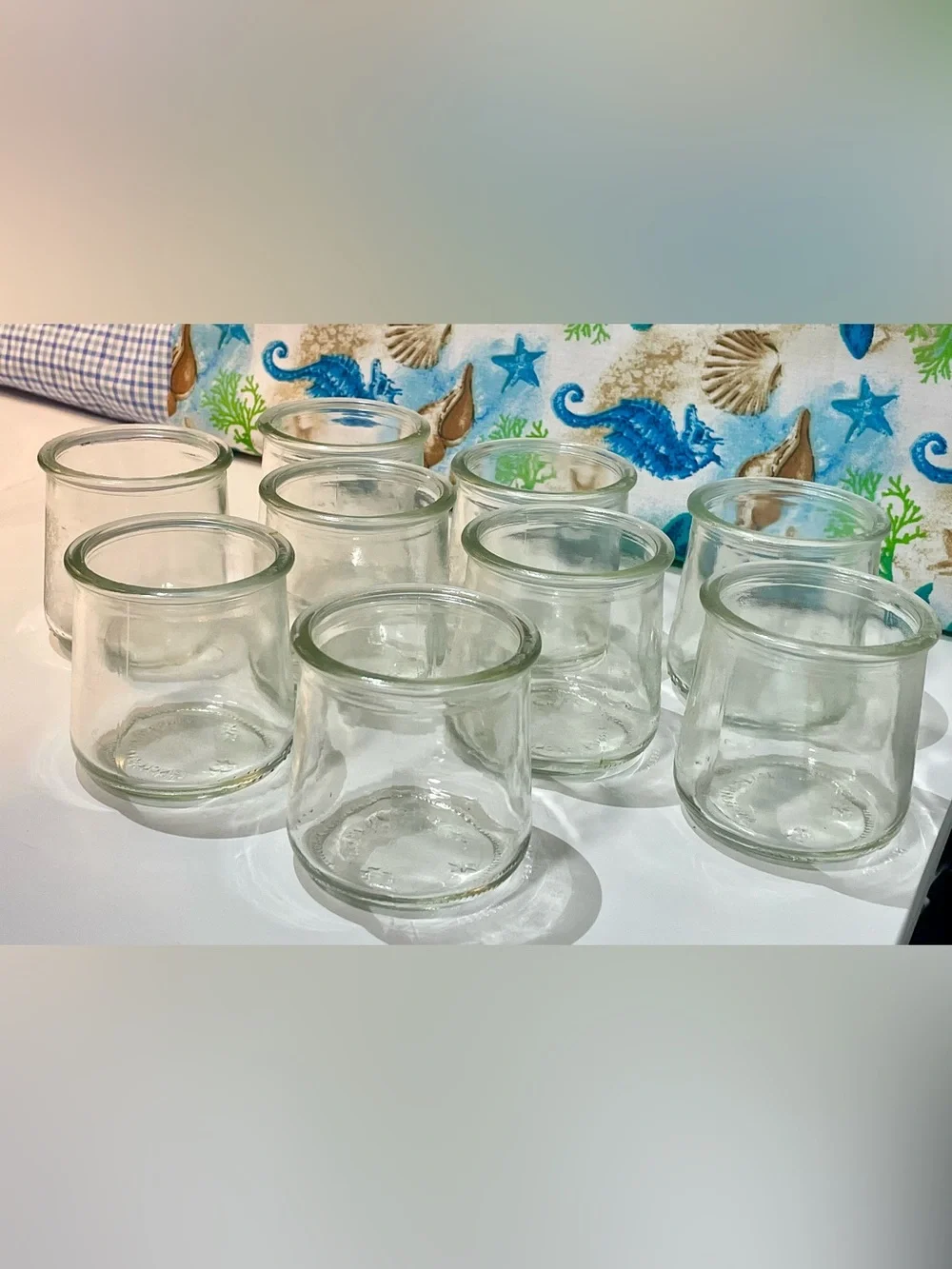 Set of 9 Oui Glass Yogurt Jars – Clear Glass Craft / Candle / Vase / Storage